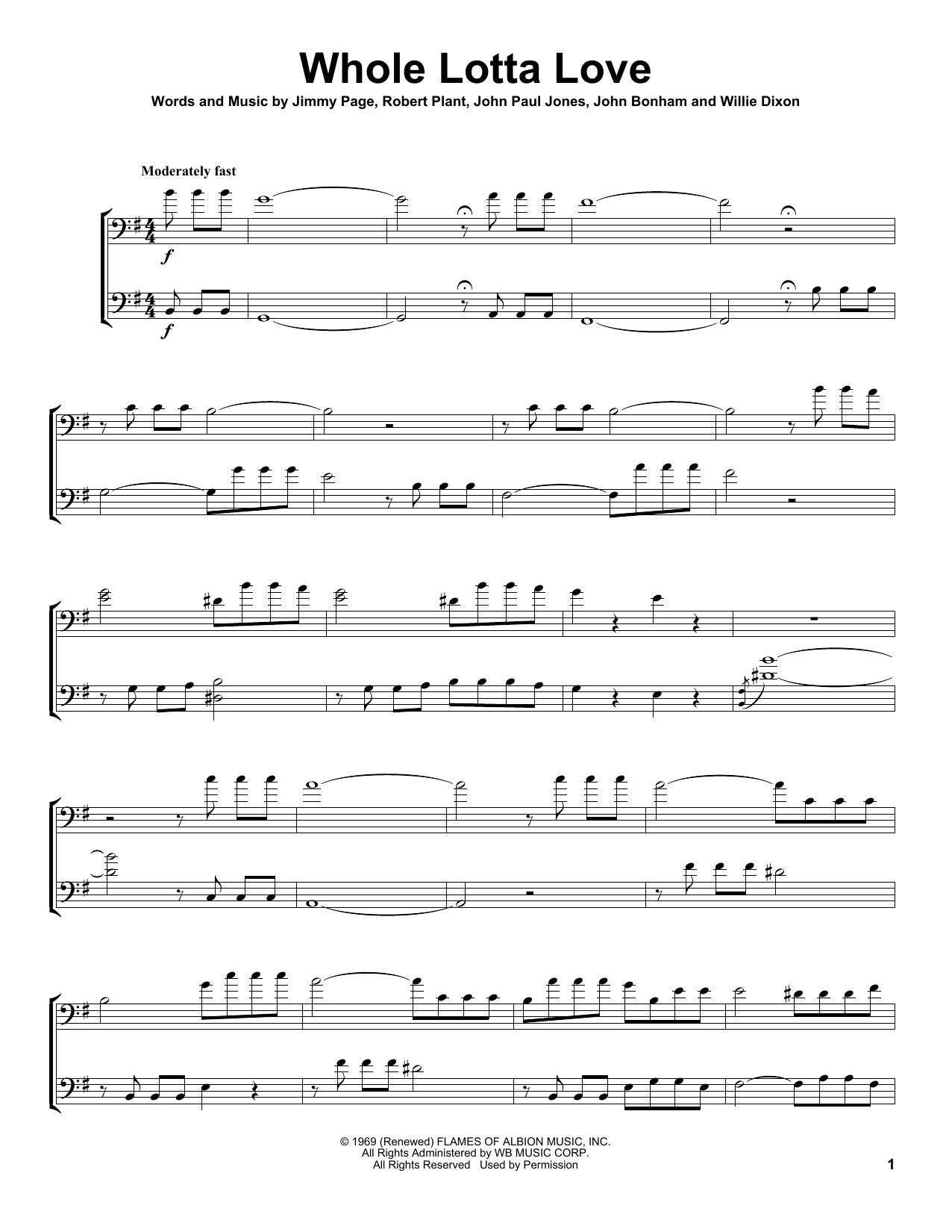Download 2Cellos Whole Lotta Love Sheet Music and learn how to play Cello Duet PDF digital score in minutes