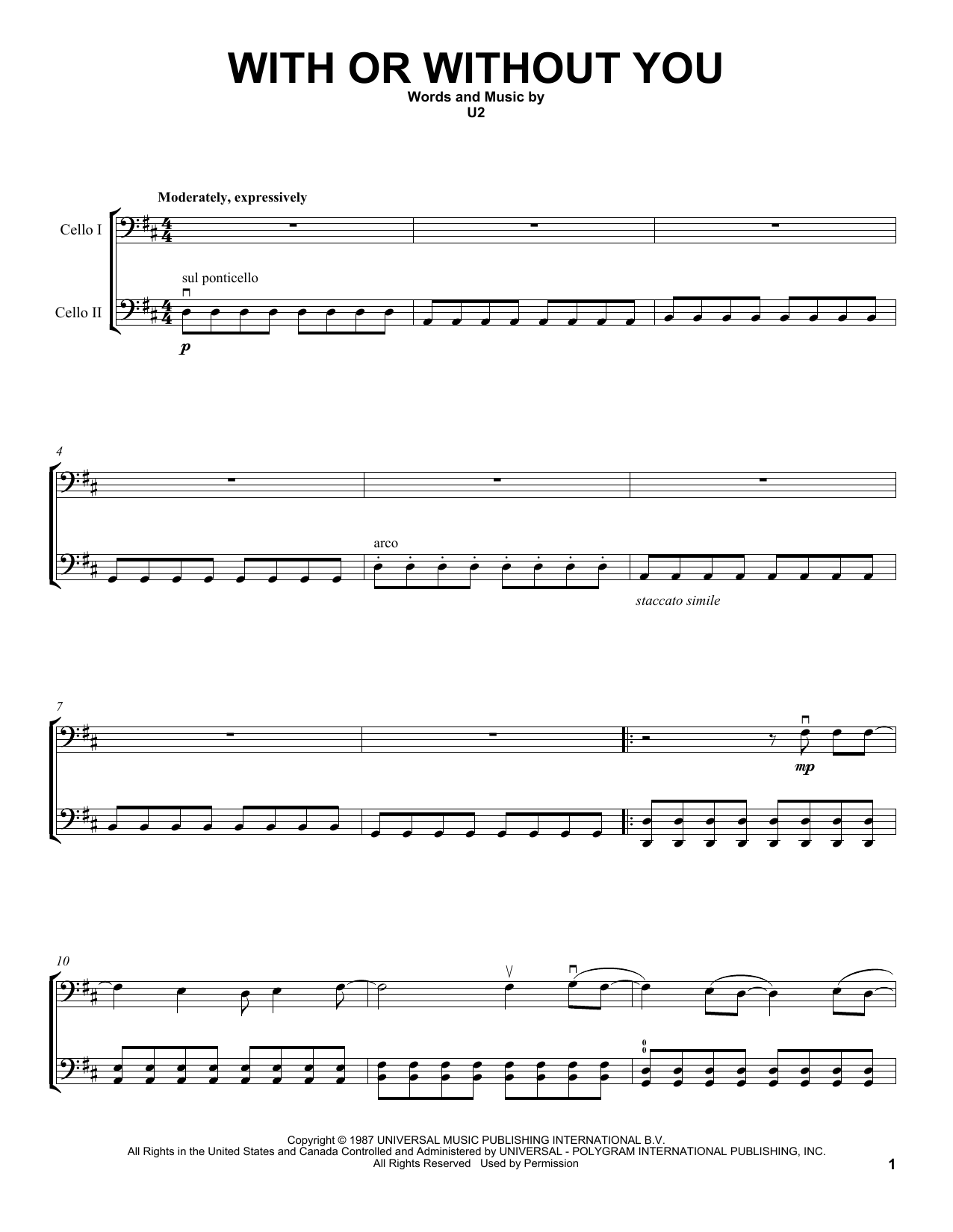 Download 2Cellos With Or Without You Sheet Music and learn how to play Cello Duet PDF digital score in minutes