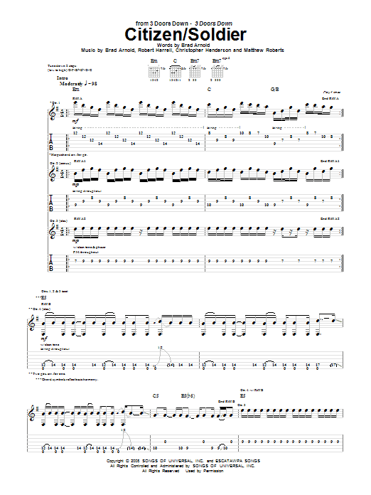 Download 3 Doors Down Citizen/Soldier Sheet Music and learn how to play Guitar Tab PDF digital score in minutes