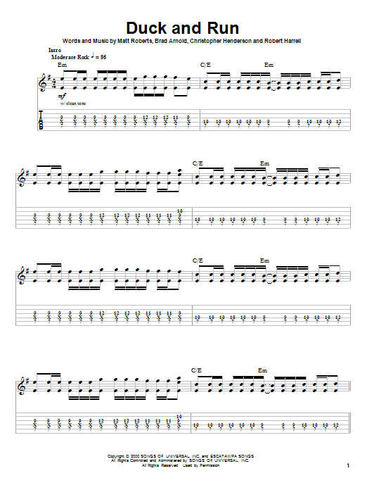 Download 3 Doors Down Duck And Run Sheet Music and learn how to play Guitar Tab (Single Guitar) PDF digital score in minutes