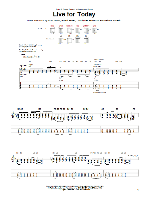 Download 3 Doors Down Live For Today Sheet Music and learn how to play Guitar Tab (Single Guitar) PDF digital score in minutes