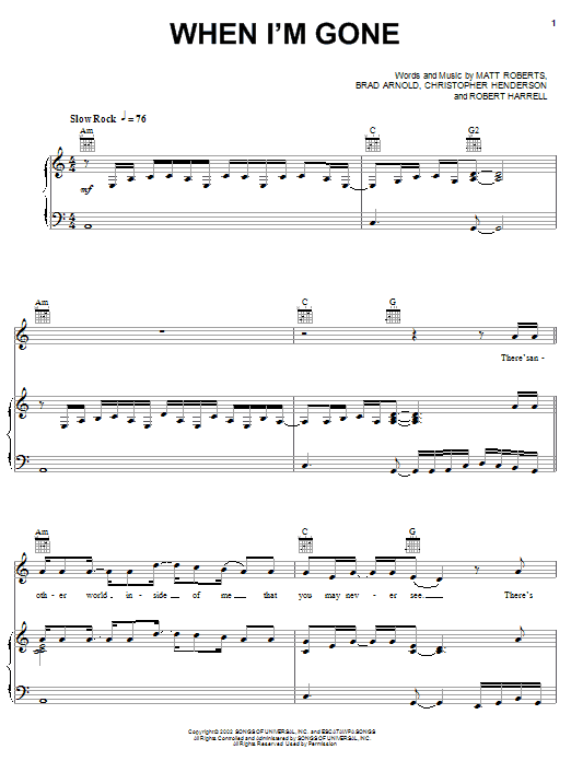 Download 3 Doors Down When I'm Gone Sheet Music and learn how to play Guitar Lead Sheet PDF digital score in minutes