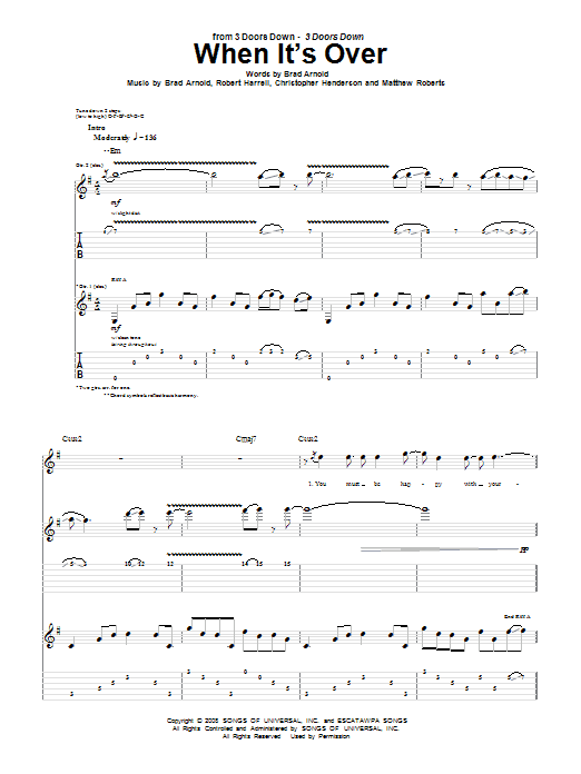 Download 3 Doors Down When It's Over Sheet Music and learn how to play Guitar Tab PDF digital score in minutes