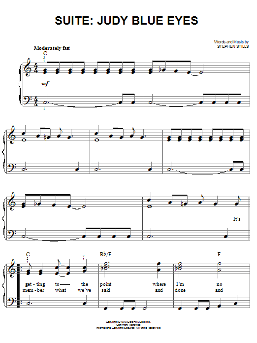 Learn to play Crosby, Stills & Nash Suite: Judy Blue Eyes sheet music for Easy Piano in minutes. Crosby, Stills & Nash Suite: Judy Blue Eyes sheet music notes and chords. Download Printable PDF.