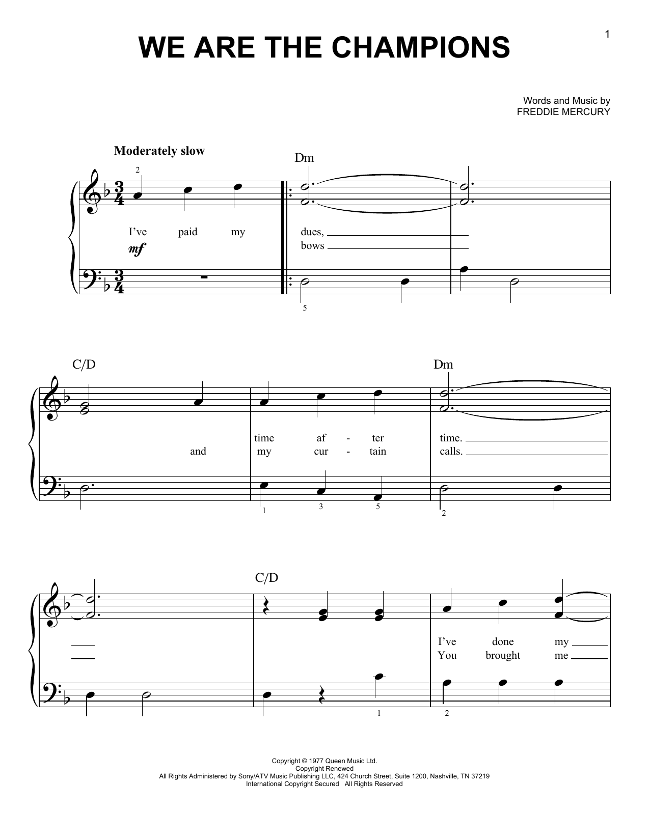 Learn to play Queen We Are The Champions sheet music for Easy Piano in minutes. Queen We Are The Champions sheet music notes and chords. Download Printable PDF.