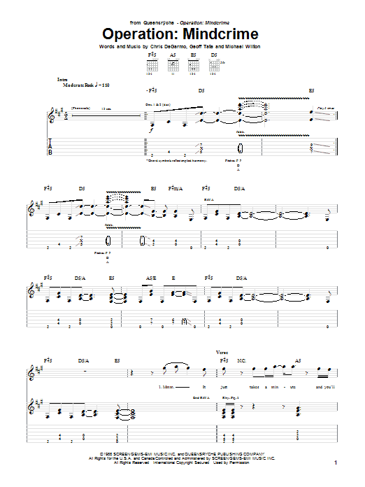 Learn to play Queensryche Operation: Mindcrime sheet music for Guitar Tab in minutes. Queensryche Operation: Mindcrime sheet music notes and chords. Download Printable PDF.