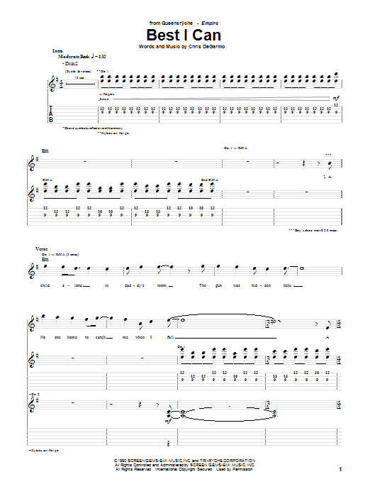 Learn to play Queensryche Best I Can sheet music for Guitar Tab in minutes. Queensryche Best I Can sheet music notes and chords. Download Printable PDF.