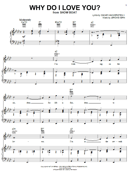 Learn to play Jerome Kern Why Do I Love You? sheet music for Piano, Vocal & Guitar (Right-Hand Melody) in minutes. Jerome Kern Why Do I Love You? sheet music notes and chords. Download Printable PDF.