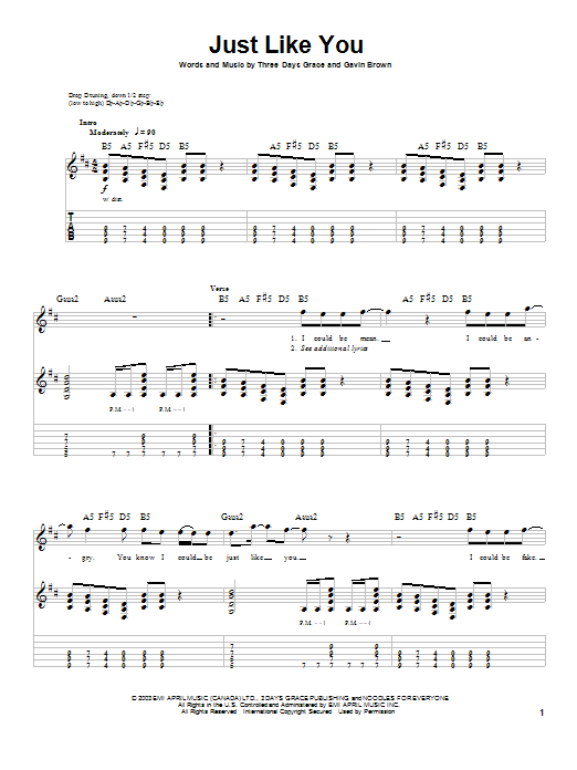 Learn to play Three Days Grace Just Like You sheet music for Guitar Tab in minutes. Three Days Grace Just Like You sheet music notes and chords. Download Printable PDF.