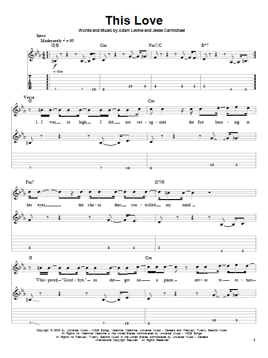 Learn to play Maroon 5 This Love sheet music for Guitar Tab in minutes. Maroon 5 This Love sheet music notes and chords. Download Printable PDF.