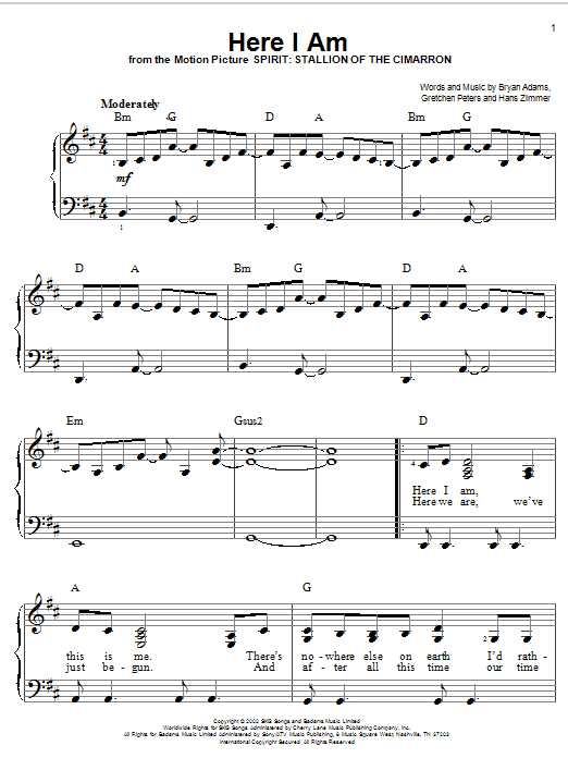 Learn to play Bryan Adams Here I Am sheet music for Easy Piano in minutes. Bryan Adams Here I Am sheet music notes and chords. Download Printable PDF.