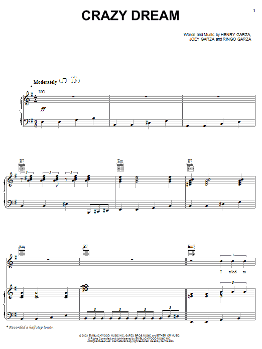 Learn to play Los Lonely Boys Crazy Dream sheet music for Piano, Vocal & Guitar (Right-Hand Melody) in minutes. Los Lonely Boys Crazy Dream sheet music notes and chords. Download Printable PDF.