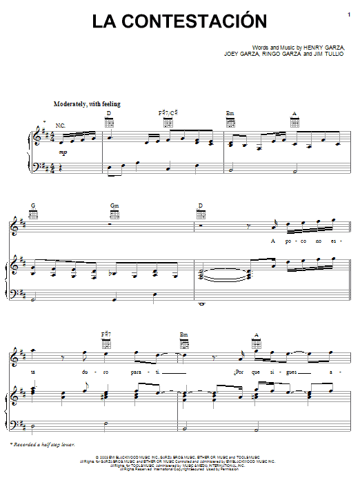 Learn to play Los Lonely Boys La Contestacion sheet music for Piano, Vocal & Guitar (Right-Hand Melody) in minutes. Los Lonely Boys La Contestacion sheet music notes and chords. Download Printable PDF.
