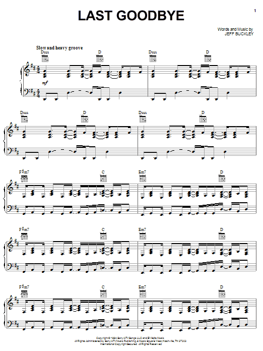 Learn to play Jeff Buckley Last Goodbye sheet music for Piano, Vocal & Guitar (Right-Hand Melody) in minutes. Jeff Buckley Last Goodbye sheet music notes and chords. Download Printable PDF.