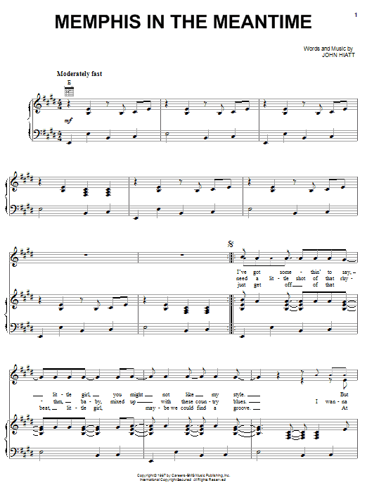 Learn to play John Hiatt Memphis In The Meantime sheet music for Piano, Vocal & Guitar (Right-Hand Melody) in minutes. John Hiatt Memphis In The Meantime sheet music notes and chords. Download Printable PDF.