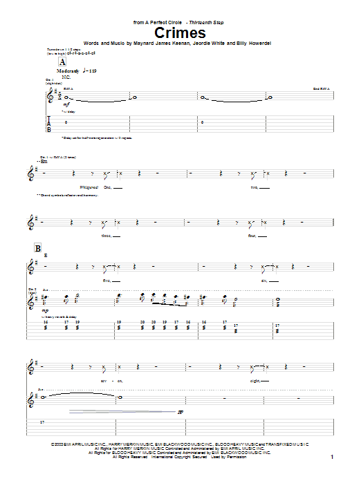 Learn to play A Perfect Circle Crimes sheet music for Guitar Tab in minutes. A Perfect Circle Crimes sheet music notes and chords. Download Printable PDF.