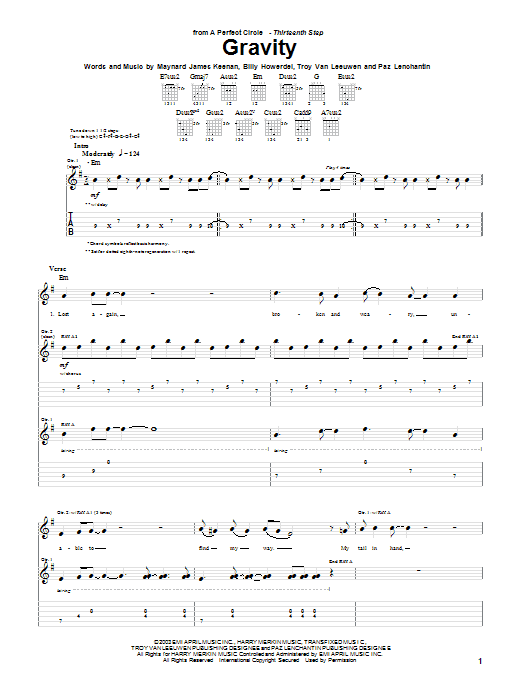 Learn to play A Perfect Circle Gravity sheet music for Guitar Tab in minutes. A Perfect Circle Gravity sheet music notes and chords. Download Printable PDF.
