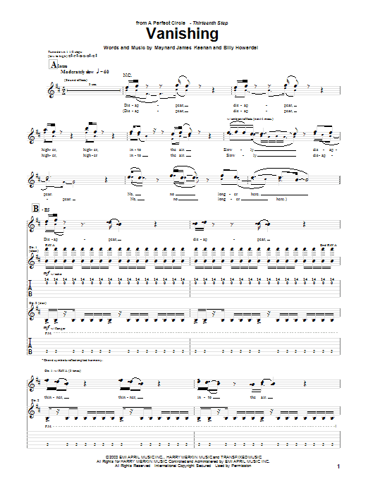 Learn to play A Perfect Circle Vanishing sheet music for Guitar Tab in minutes. A Perfect Circle Vanishing sheet music notes and chords. Download Printable PDF.
