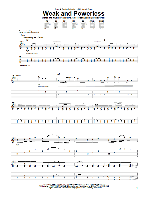 Learn to play A Perfect Circle Weak And Powerless sheet music for Guitar Tab in minutes. A Perfect Circle Weak And Powerless sheet music notes and chords. Download Printable PDF.