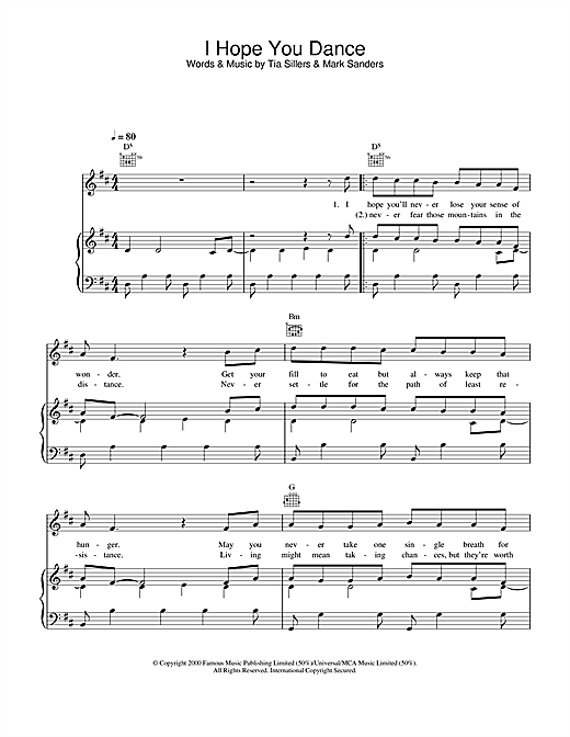 Learn to play Ronan Keating I Hope You Dance sheet music for Piano, Vocal & Guitar (Right-Hand Melody) in minutes. Ronan Keating I Hope You Dance sheet music notes and chords. Download Printable PDF.