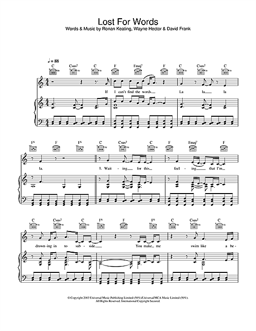 Learn to play Ronan Keating Lost For Words sheet music for Piano, Vocal & Guitar (Right-Hand Melody) in minutes. Ronan Keating Lost For Words sheet music notes and chords. Download Printable PDF.