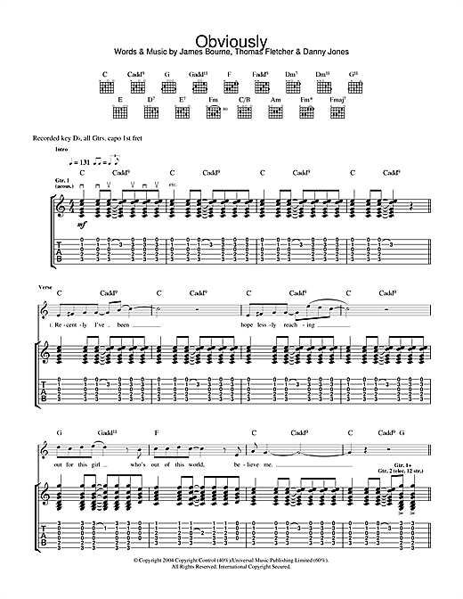 Learn to play McFly Obviously sheet music for Guitar Tab in minutes. McFly Obviously sheet music notes and chords. Download Printable PDF.