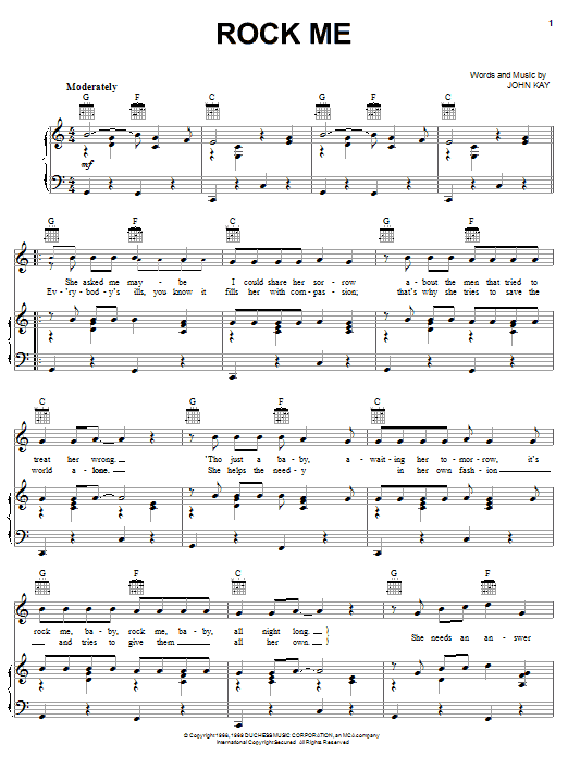 Learn to play Steppenwolf Rock Me sheet music for Piano, Vocal & Guitar (Right-Hand Melody) in minutes. Steppenwolf Rock Me sheet music notes and chords. Download Printable PDF.