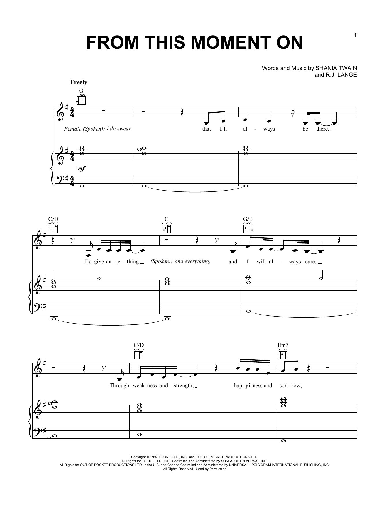 Learn to play Shania Twain From This Moment On sheet music for Piano, Vocal & Guitar (Right-Hand Melody) in minutes. Shania Twain From This Moment On sheet music notes and chords. Download Printable PDF.
