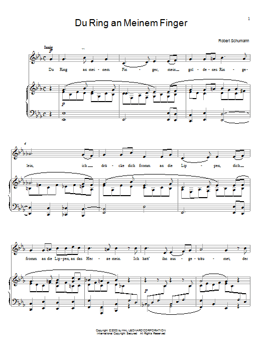 Learn to play Robert Schumann Du Ring An Meinem Finger sheet music for Piano, Vocal & Guitar (Right-Hand Melody) in minutes. Robert Schumann Du Ring An Meinem Finger sheet music notes and chords. Download Printable PDF.