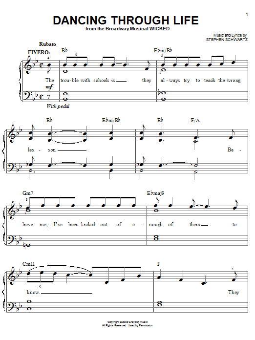 Learn to play Stephen Schwartz Dancing Through Life sheet music for Easy Piano in minutes. Stephen Schwartz Dancing Through Life sheet music notes and chords. Download Printable PDF.