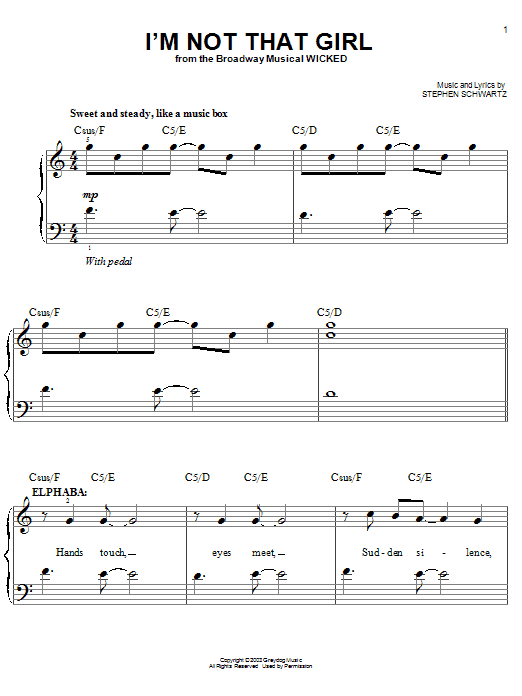 Learn to play Stephen Schwartz I'm Not That Girl sheet music for Easy Piano in minutes. Stephen Schwartz I'm Not That Girl sheet music notes and chords. Download Printable PDF.
