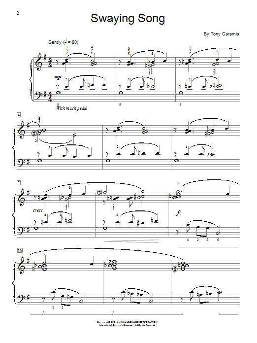 Learn to play Tony Caramia Swaying Song sheet music for Easy Piano in minutes. Tony Caramia Swaying Song sheet music notes and chords. Download Printable PDF.
