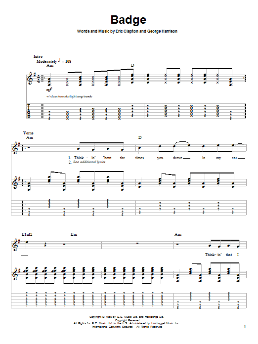 Learn to play Cream Badge sheet music for Guitar Tab in minutes. Cream Badge sheet music notes and chords. Download Printable PDF.