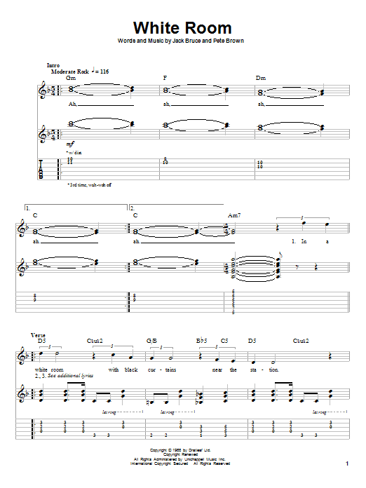 Learn to play Cream White Room sheet music for Guitar Tab in minutes. Cream White Room sheet music notes and chords. Download Printable PDF.