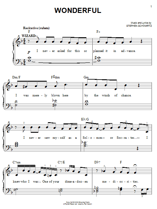 Learn to play Stephen Schwartz Wonderful sheet music for Easy Piano in minutes. Stephen Schwartz Wonderful sheet music notes and chords. Download Printable PDF.