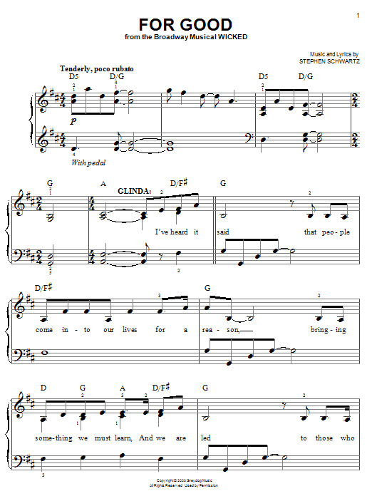 Learn to play Stephen Schwartz For Good sheet music for Easy Piano in minutes. Stephen Schwartz For Good sheet music notes and chords. Download Printable PDF.