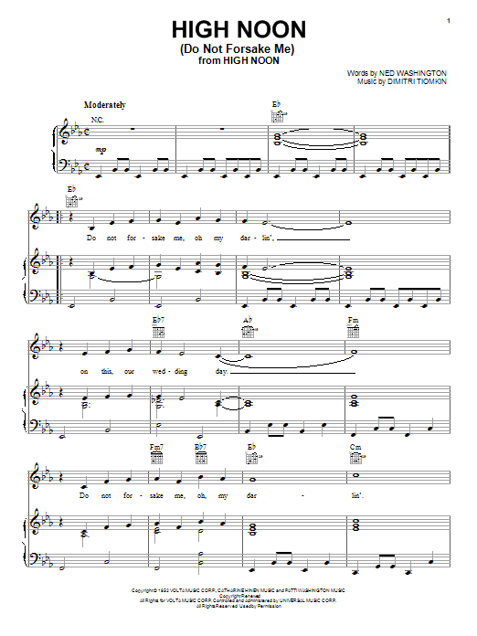 Learn to play Tex Ritter High Noon (Do Not Forsake Me) sheet music for Piano, Vocal & Guitar (Right-Hand Melody) in minutes. Tex Ritter High Noon (Do Not Forsake Me) sheet music notes and chords. Download Printable PDF.