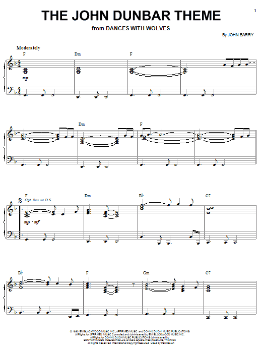 Learn to play John Barry The John Dunbar Theme (from Dances With Wolves) sheet music for Piano in minutes. John Barry The John Dunbar Theme (from Dances With Wolves) sheet music notes and chords. Download Printable PDF.