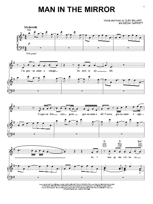 Learn to play Michael Jackson Man In The Mirror sheet music for Piano, Vocal & Guitar (Right-Hand Melody) in minutes. Michael Jackson Man In The Mirror sheet music notes and chords. Download Printable PDF.