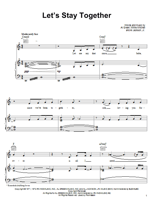 Learn to play Tina Turner Let's Stay Together sheet music for Piano, Vocal & Guitar (Right-Hand Melody) in minutes. Tina Turner Let's Stay Together sheet music notes and chords. Download Printable PDF.