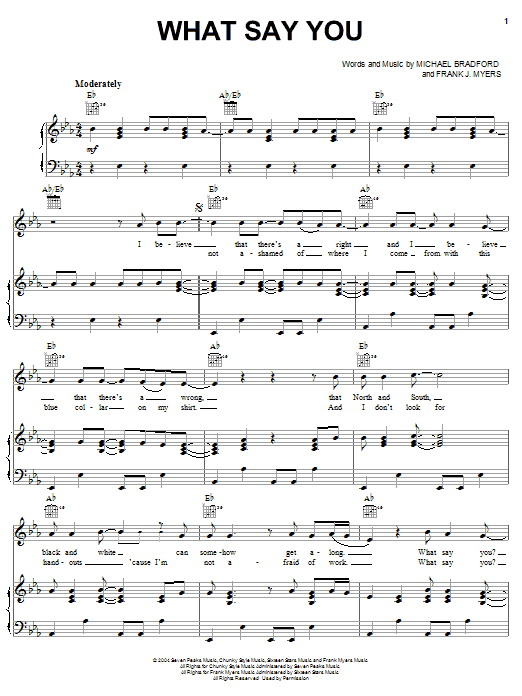 Learn to play Travis Tritt with John Cougar Mellencamp What Say You sheet music for Piano, Vocal & Guitar (Right-Hand Melody) in minutes. Travis Tritt with John Cougar Mellencamp What Say You sheet music notes and chords. Download Printable PDF.