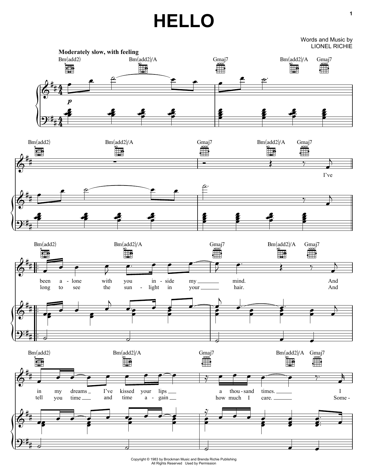 Learn to play Lionel Richie Hello sheet music for Piano, Vocal & Guitar (Right-Hand Melody) in minutes. Lionel Richie Hello sheet music notes and chords. Download Printable PDF.