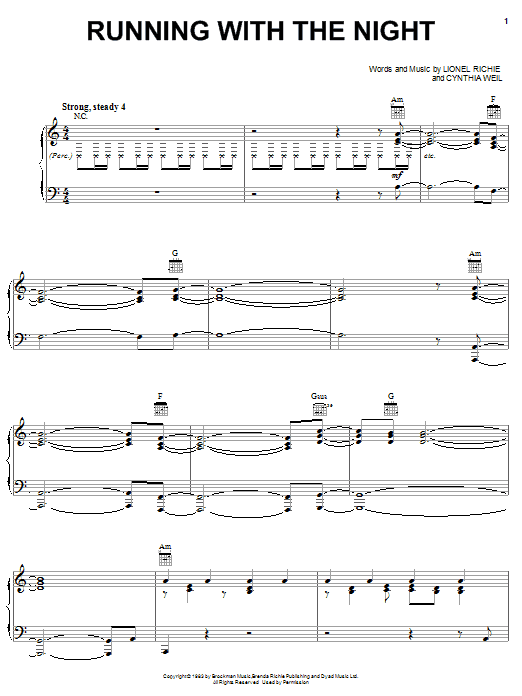 Learn to play Lionel Richie Running With The Night sheet music for Piano, Vocal & Guitar (Right-Hand Melody) in minutes. Lionel Richie Running With The Night sheet music notes and chords. Download Printable PDF.