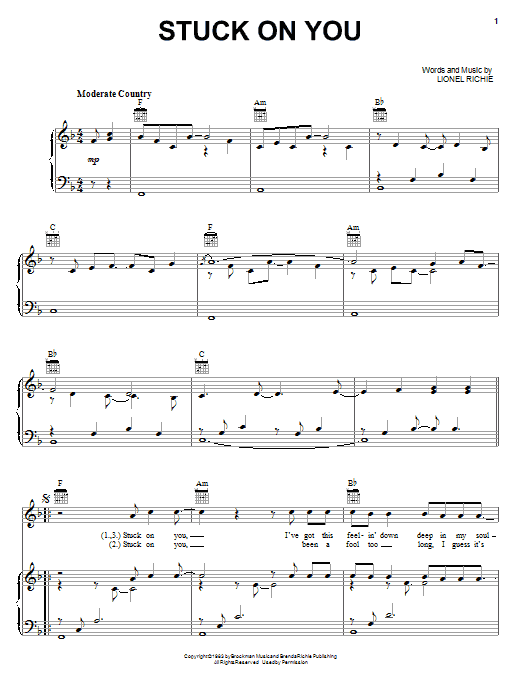 Learn to play Lionel Richie Stuck On You sheet music for Piano, Vocal & Guitar (Right-Hand Melody) in minutes. Lionel Richie Stuck On You sheet music notes and chords. Download Printable PDF.