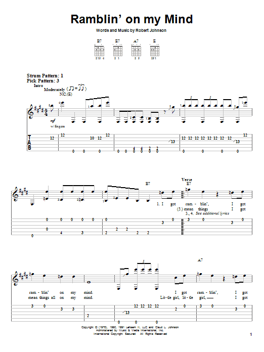 Learn to play Robert Johnson Ramblin' On My Mind sheet music for Easy Guitar Tab in minutes. Robert Johnson Ramblin' On My Mind sheet music notes and chords. Download Printable PDF.