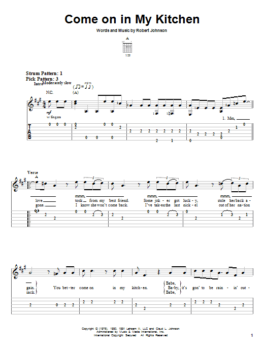 Learn to play Robert Johnson Come On In My Kitchen sheet music for Easy Guitar Tab in minutes. Robert Johnson Come On In My Kitchen sheet music notes and chords. Download Printable PDF.