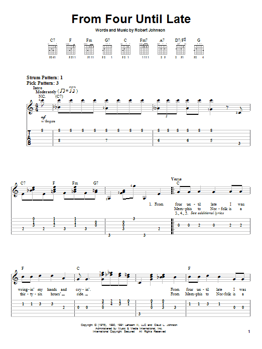 Learn to play Robert Johnson From Four Until Late sheet music for Easy Guitar Tab in minutes. Robert Johnson From Four Until Late sheet music notes and chords. Download Printable PDF.