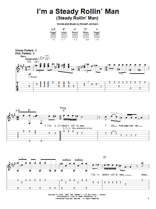 Learn to play Robert Johnson I'm A Steady Rollin' Man (Steady Rollin' Man) sheet music for Easy Guitar Tab in minutes. Robert Johnson I'm A Steady Rollin' Man (Steady Rollin' Man) sheet music notes and chords. Download Printable PDF.