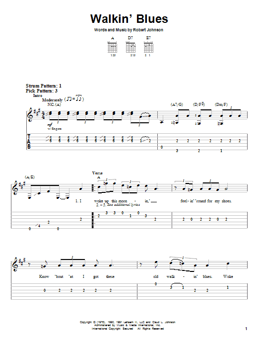 Learn to play Robert Johnson Walkin' Blues sheet music for Easy Guitar Tab in minutes. Robert Johnson Walkin' Blues sheet music notes and chords. Download Printable PDF.