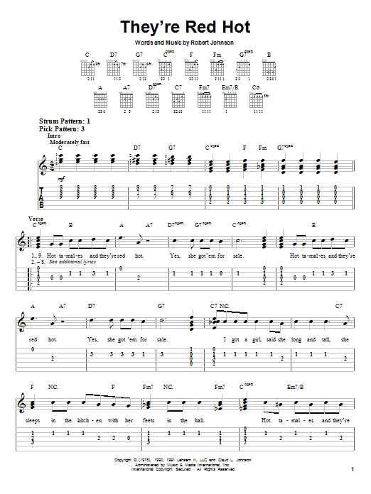 Learn to play Robert Johnson They're Red Hot sheet music for Easy Guitar Tab in minutes. Robert Johnson They're Red Hot sheet music notes and chords. Download Printable PDF.
